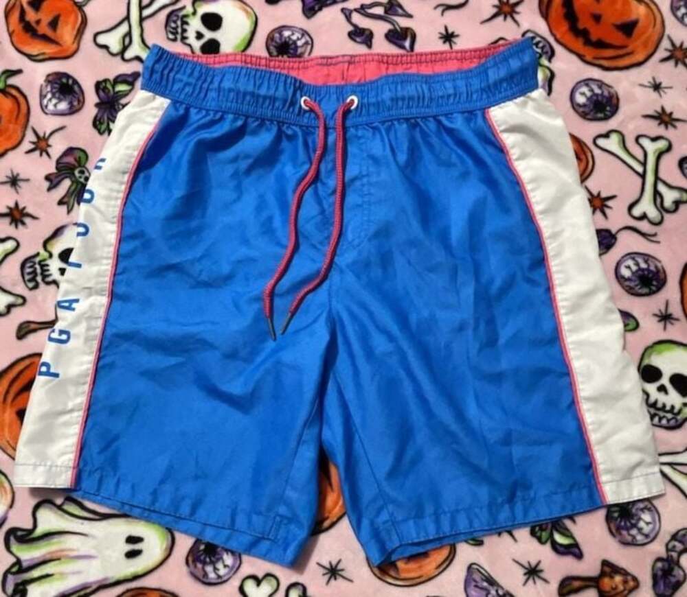PGA TOUR Mens Retro Aesthetic Athletic Swim Trunks with Side Stripe size Medium